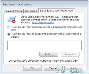 Turn off Data Execution Prevention