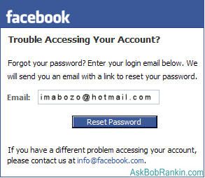Facebook Password reset