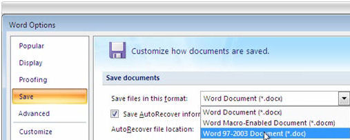 Office 2007: Save files in old format