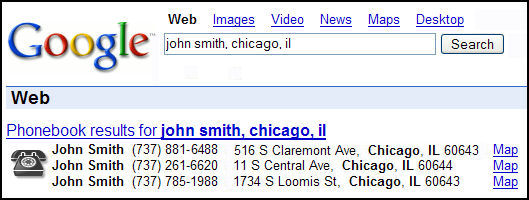 Google phonebook - white pages
