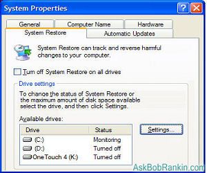 System Restore settings