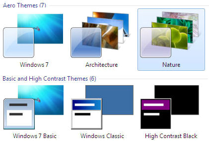 Windows 7 desktop themes