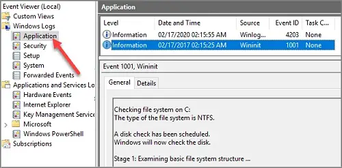 CHKDSK report in Event Viewer