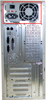 computer case showing position of power supply