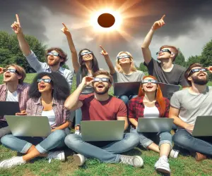 Geeks watching the solar eclipse