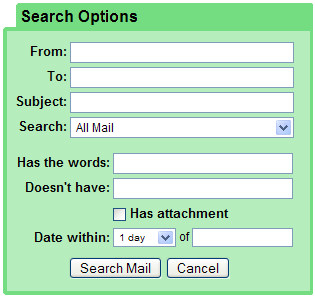 Gmail advanced search options