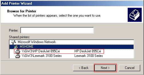 browse for network printer