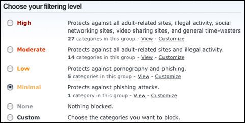 OpenDNS filtering