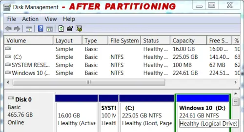 Create Windows 10 partition