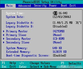 Sample BIOS screen