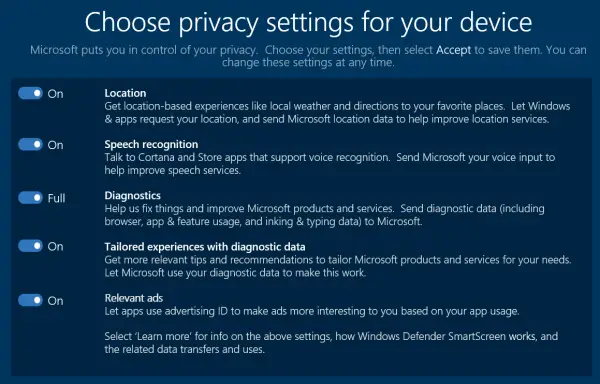 windows 10 privacy settings